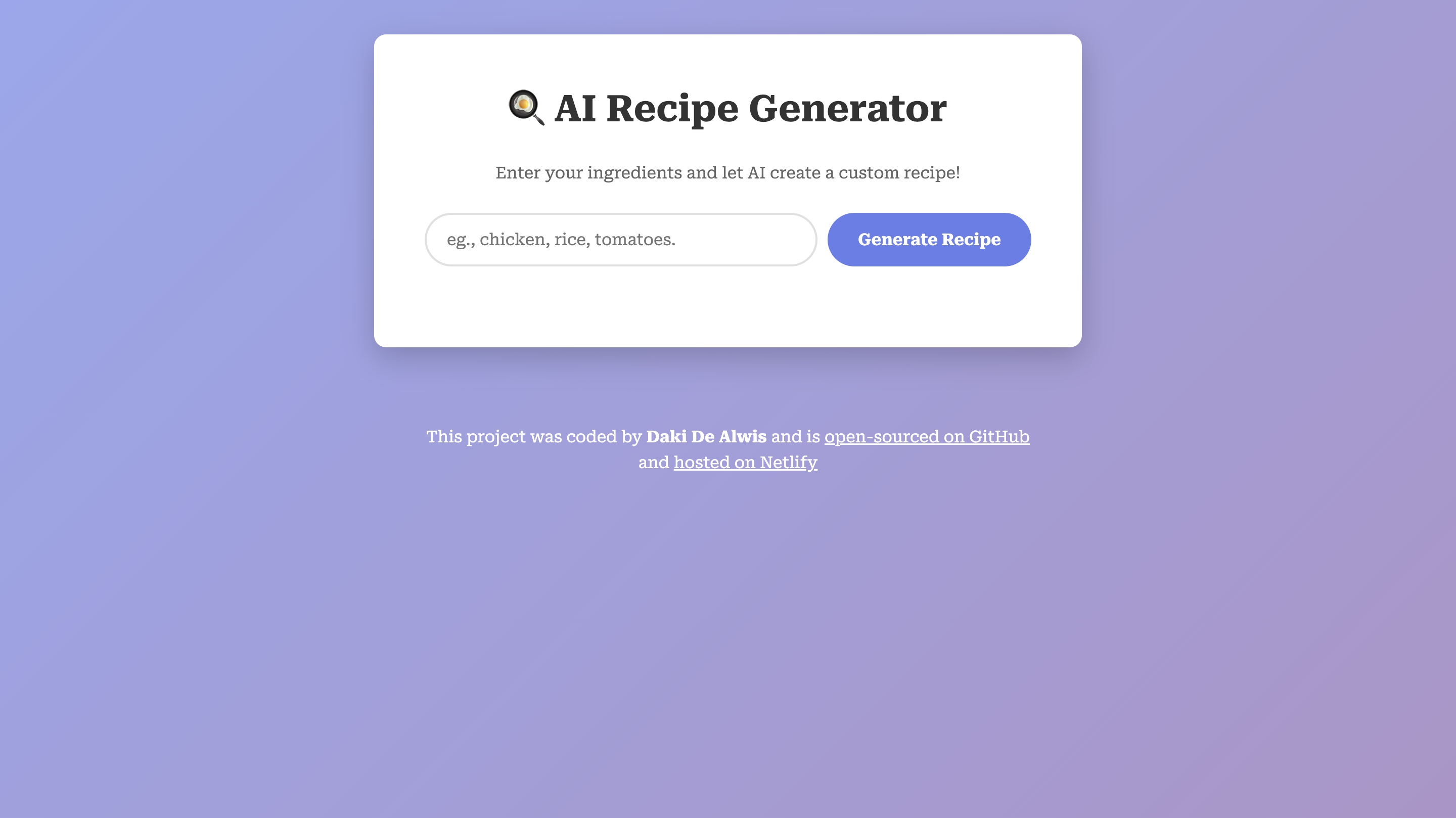 Recipe Generator Screenshot